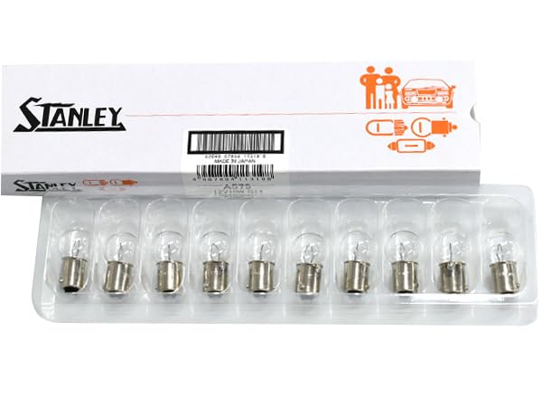 

Stanley Electric Map Lamp Bulbs BA9s 12V 10W of A579 for and G14 Lighting Bulbs (STANLEY) (Pack 10) Honda, Nissan, (Clear) - Replacement/Replacement