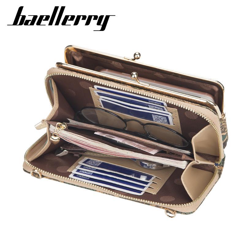 Baellerry Women's Long Purse Fashion Cell Phone Bag Printed Wallet with Metal Chain Multifunctional Crossbody Bag