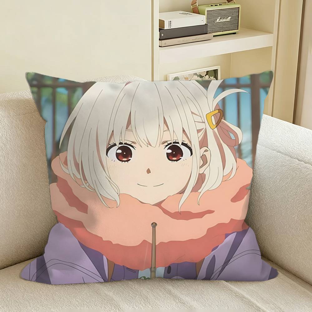 Chisato Anime Lyco Reco Merch Square Sofa Pillow Cover Solid Color Living Room Home Decor Cushion Case
