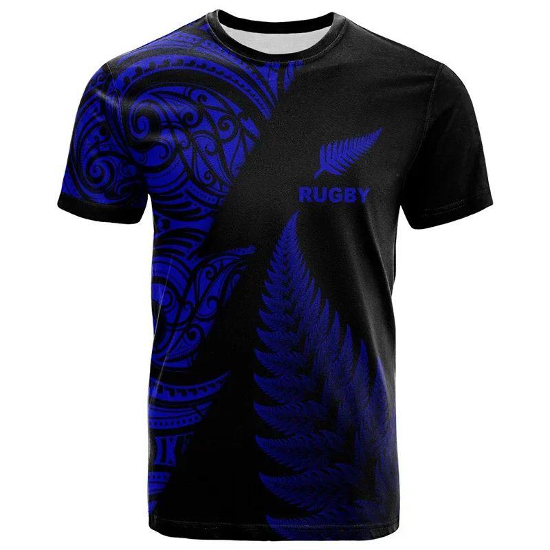 New Zealand Men's 3D Printed Rugby T-shirt, Hawaii Summit, Summer Casual Sports and Fitness Short Sleeved Loose Fitting Clothing