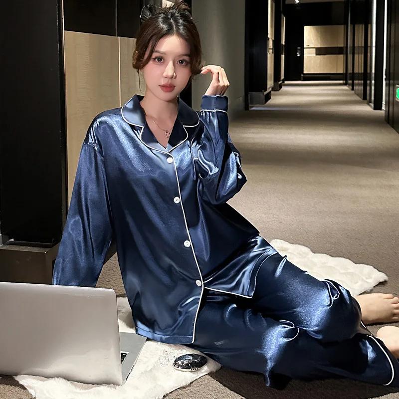 Two-Piece Pajamas Female Long-Sleeved Senior Ice Silk Can Be Worn Outside The Leisure Summer Thin Section Of Home Clothing
