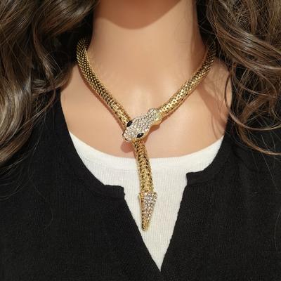 European and American Punk Style Gold Diamond-encrusted Magnetic Snake-shaped Exaggerated Collar Full of Diamonds Trend Versatile Snake Bone Chain