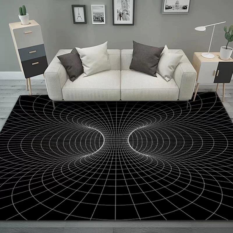 Living Room Carpet Stereoscopic Vision Black White Grid Mat Bedroom Dirt Resistant Wear-resistant Anti Slip Rug Home Decoration