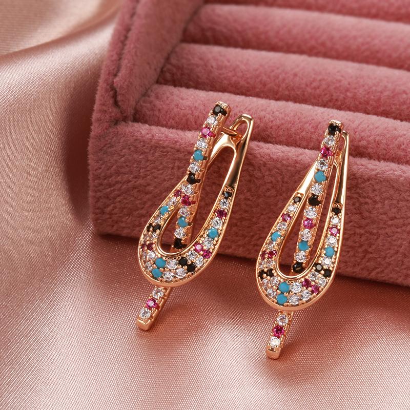 Fashion  Rose Gold Color Dangle Earrings For Women Unusual Colorful Natural Zircon Accessories Daily Fine Jewelry