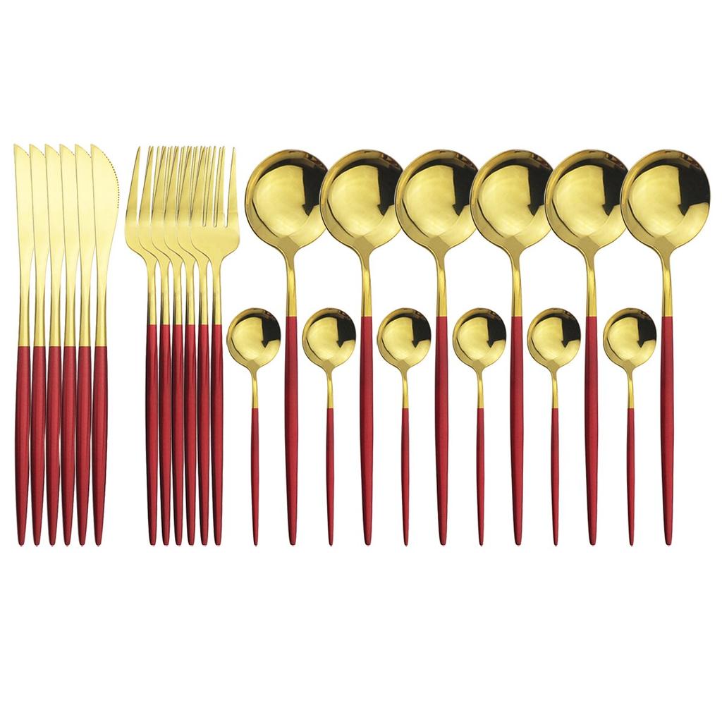 24Pcs Stainless Steel Dinnerware Cutlery Set Knives Forks Coffee Spoon Dinner Tableware Kitchen Utensils Flatware Set