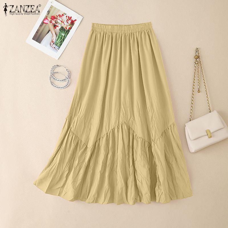 ZANZEA Women Casual Elastic Waist Loose Long Skirts