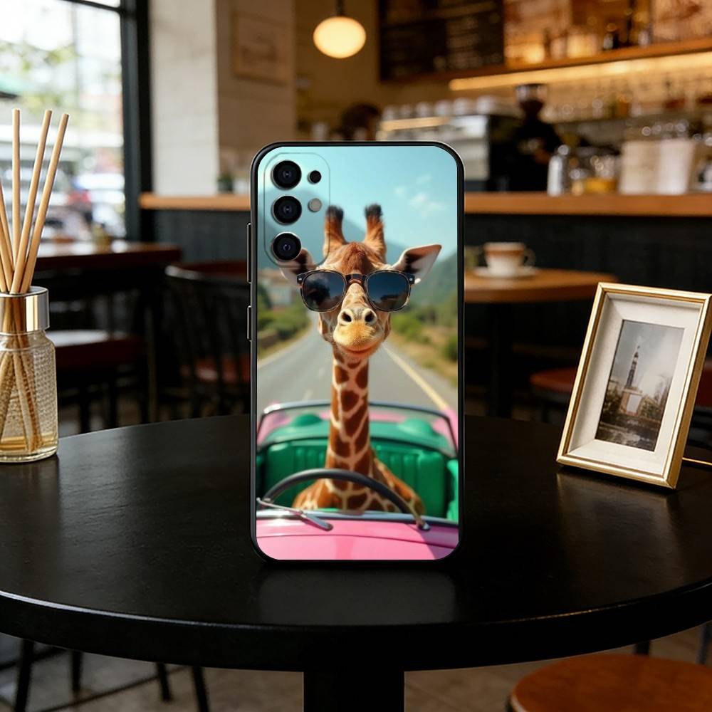 Cute giraffe Phone Case Black Silicone Soft For Samsung S25,S24,S21,S22,S23,S30,Ultra,S20,Plus,Fe,Lite