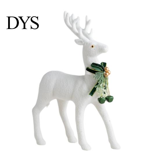 Reusable Tabletop Decoration Pieces White Flocked Elk Ornament, Ribbon Bell Decor 3D Standing Deer Minimalist Ornaments Figurine, Decorative