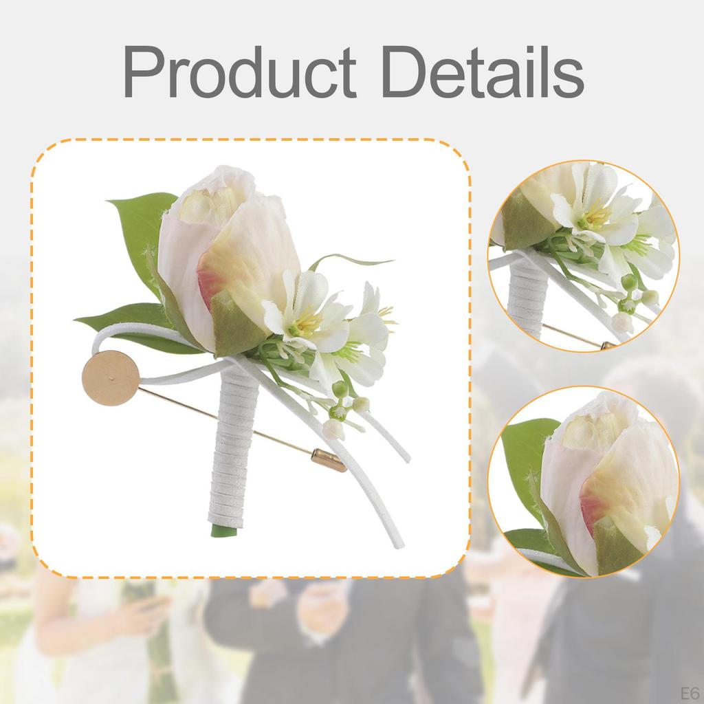 Men Wedding Boutonniere Brooch Pin Romantic Artificial Rose Flower Suit Decoration for