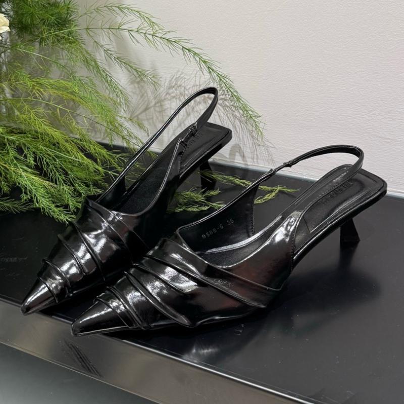 Pleated Pointed Toe Shallow Mouth Ladies Sandal Elegant Fine High Heel Back Lace Women Pumps Sexy Stripper Party Women High Heel 35 4989₽