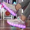 Letní Heelys Dívčí Síťované Prodyšné Kolečkové Brusle Studentky Čtyřkolečkové Dobíjecí LED Sportovní Brusle Chlapci Svítící Sportovní Boty