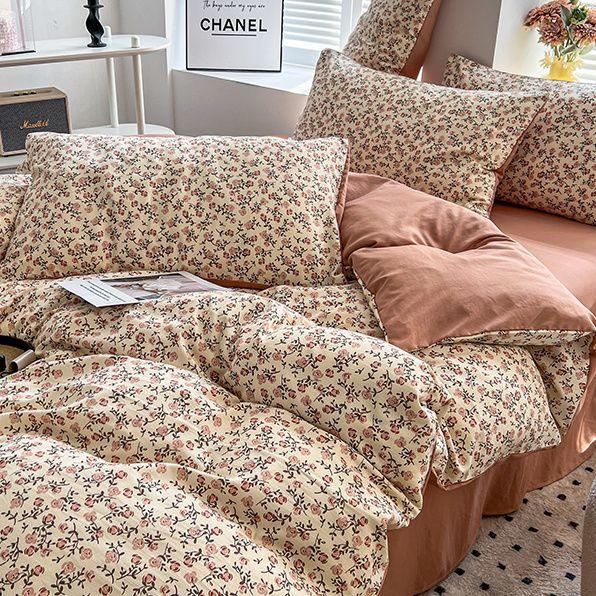 Washed Cotton and Linen Four-piece Set, Double-layer Yarn Quilt Cover, Bed Sheet, Dormitory Three-piece Set, Bedding