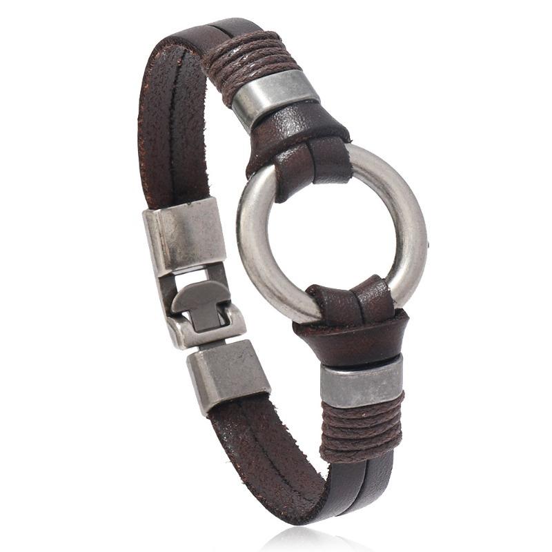 1Pc Fashion Trendy Men's Bracelets, Simple and Versatile Multi-layer Woven Men's Cowhide Bracelets, Street Retro Bracelets