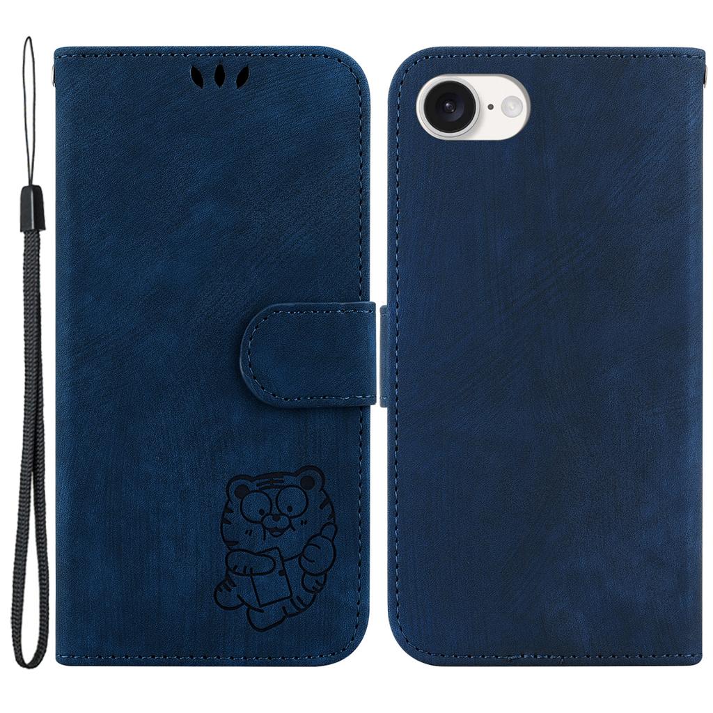 For iPhone 16e Case Wallet PU Leather Flip Phone Stand Cover with Imprinted Tiger Pattern