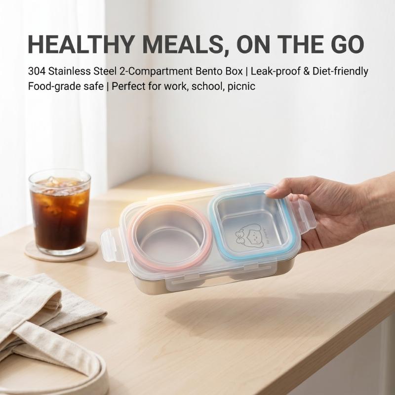 Stainless Steel Divided Lunch Box Leak Proof Food Storage Container Sealed Bento Box For School Office Picnic Daily Lunch Use