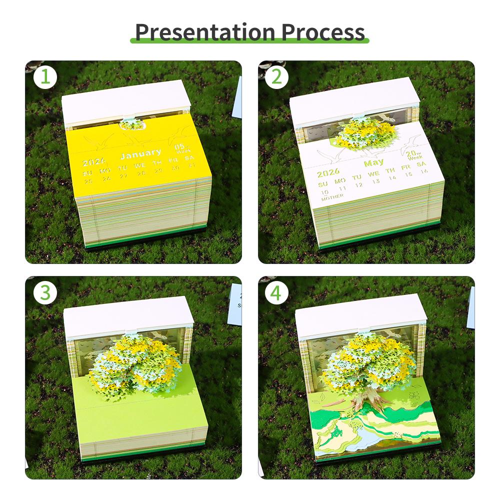 2026 Luminous English Calendar 3D Hand Torn Notebook Paper Carving Treehouse Design Creative Desktop Decoration Ornaments