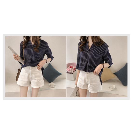 Women Shirt Striped Print V-neck 3/4 Sleeves V Neck Elegant Summer Women Working Clothes Streetwear