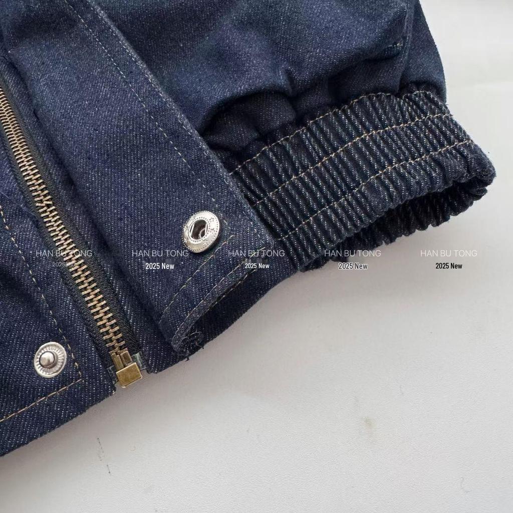 Mädchen Denim Set Herbst-Winter 2025: Jacke mit Pelzkragen & Weitbeinige Hose mit Samtfutter