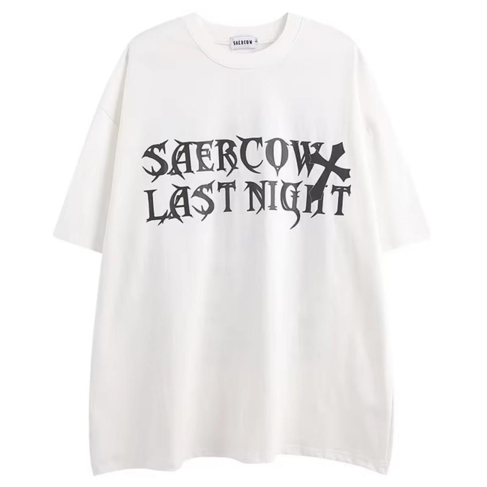 Print 100% Cotton Short Sleeve T Shirt for Men and Women Dark Style American Casual Loose Size Tee Hip-hop Tops