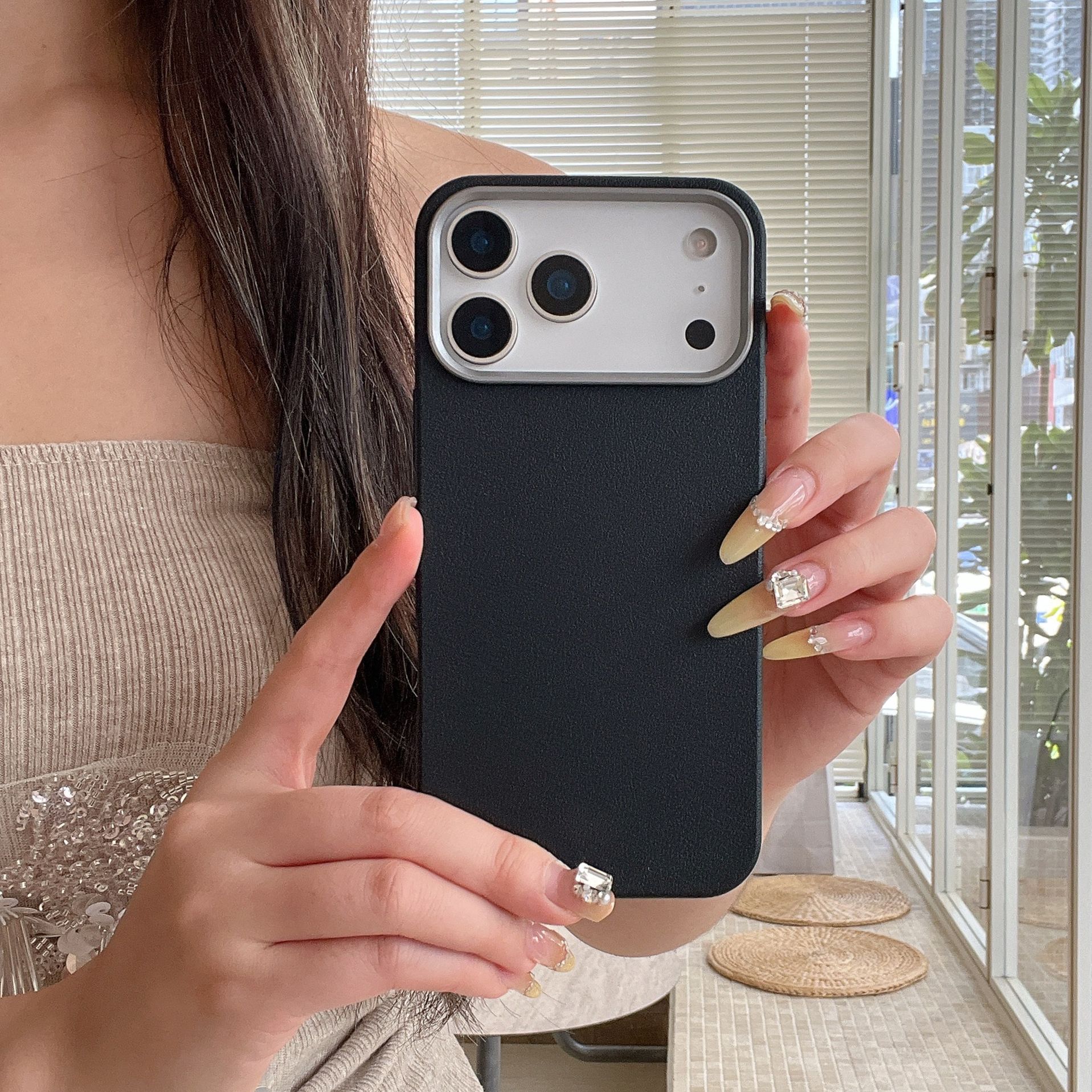 

Однотонный чехол для телефона Apple iPhone 17 Pro Max с текстурой личи, совместимый с новыми моделями 16, 14/15, простой силиконовый чехол 11(without Packaging）