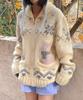LETTERA Wool Cowichan Cat Knit Zip-Up_2Color