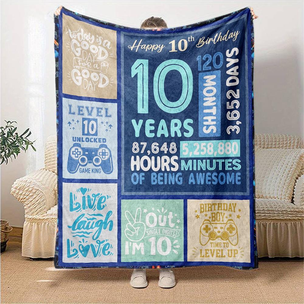10Th Birthday Celebration Cozy Blanket for Sofa Couch Office Bed Picnics Four Seasons Multipurpose Modern Ideal Gift For Thanksgiving Y1