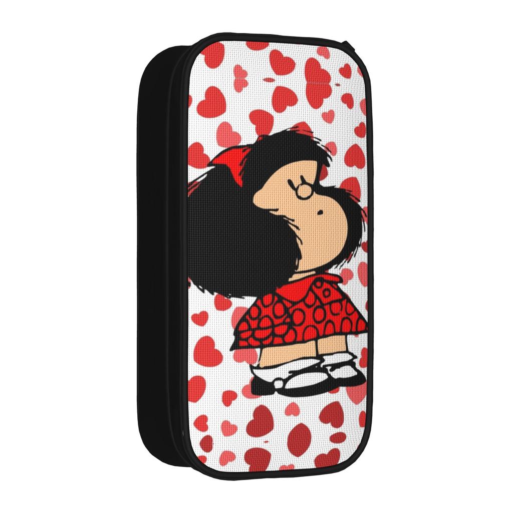 New M-Mafaldas Heart Pencil Case Amine Cartoon Pencilcases Pen for Student Big Capacity Bag Students School Zipper Stationery