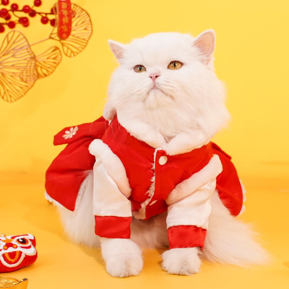 Pet New Year's Dog Tang Clothing Cat Cotton Clothing New Year Clothing Festive Autumn and Winter Warm Dog Clothing Cat Clothing Supplies