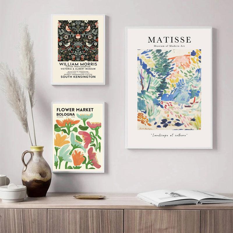 Abstrakt blomstermarknad Vintage Akvarell Väggkonst Canvasmålning Nordiska affischer och tryck Väggbilder för vardagsrumsinredning