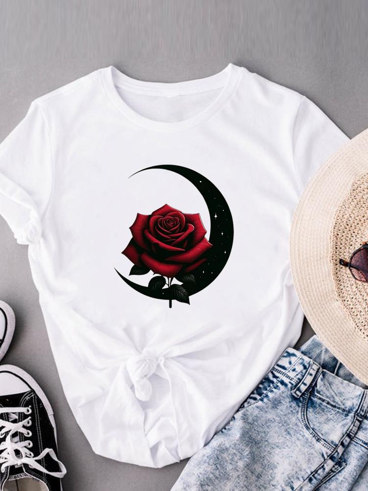 (Asian Size) Print Short Sleeve T-shirts Love Heart Style Trend Fashion Female Casual Women's Top T Clothing Graphic Tee