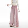 Striped Retro Pink Wide-Leg Sweatpants - Women's Jazz Dance, 300g Cotton Blend with Edging