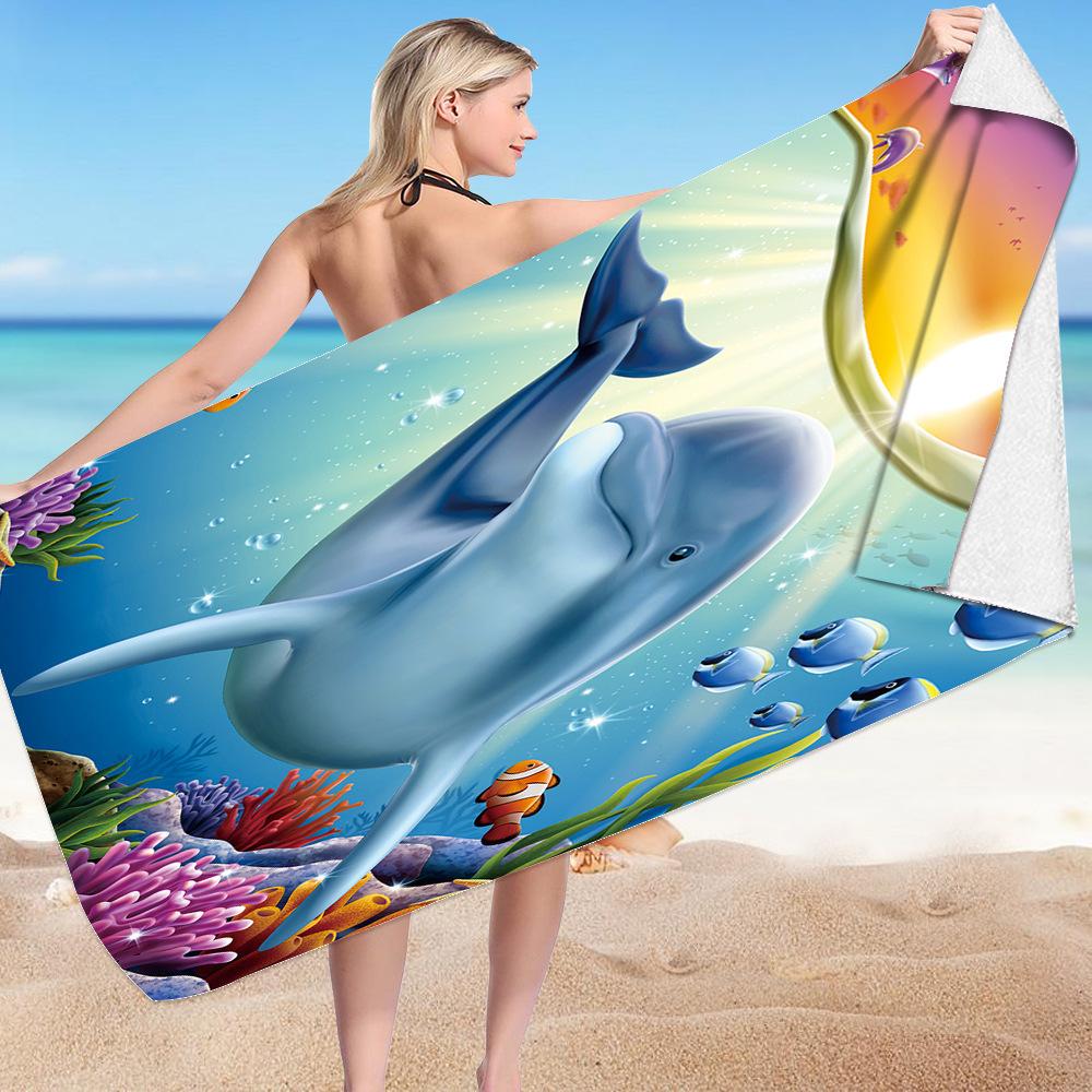 Blue Dolphin Beach Towel Ocean Fish Quick Dry Moon Star Sand Free Microfiber Bath Towel Travel Camping Bathroom for Girls Adults