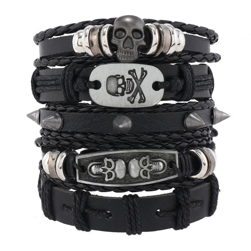 Hot Sale 5-piece Punk Style Handwoven Vintage Fashion Small Cone Skull Alloy Accessories
