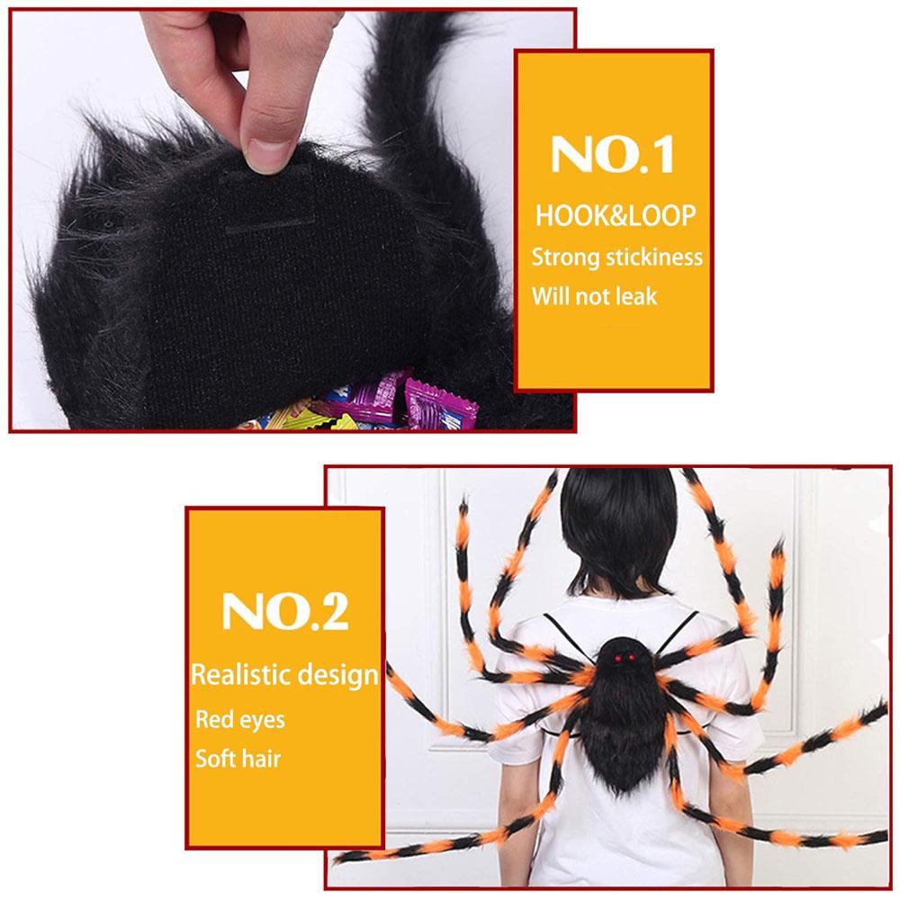 Scary Halloween Spider 2 In 1 LED Halloween Spider Costume for Cosplay, Plush Spider Backpack Costume With Purple Light