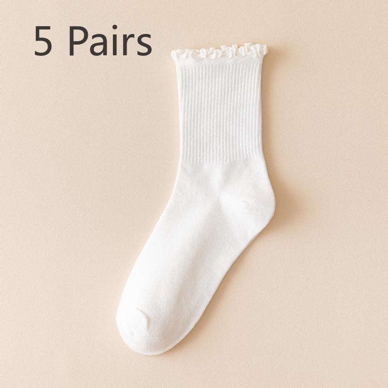 5 Pairs of Women's Summer Thin Wooden Ear Side Pile Socks