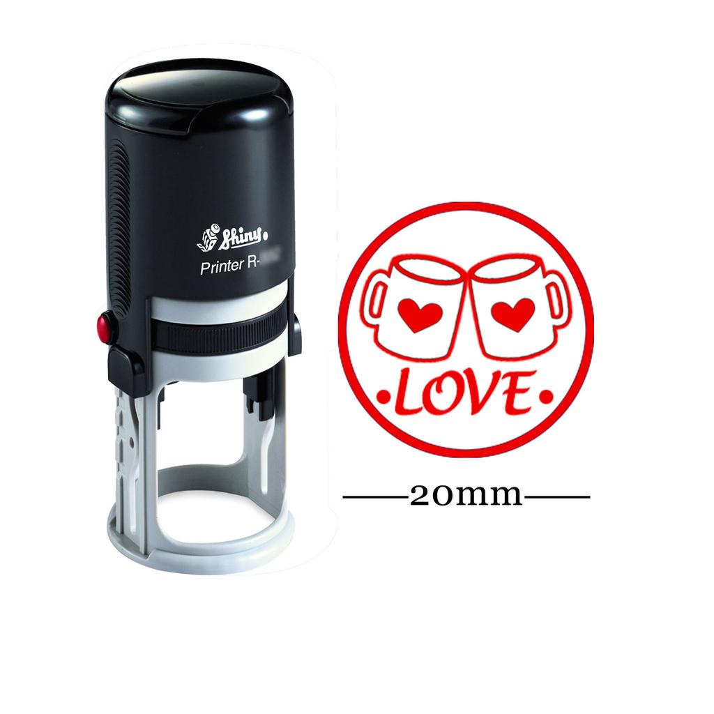 LOVE Round Round Self Inking Love Gift Stamps 20mm Mini Shiny Mounted Rubber