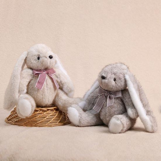 Huggable Plush Bunny Toy Stuffed Plaid Bow Rabbit Plushie Simulation Animal Doll Home Living Room Bedroom Decoration Birthday Gift