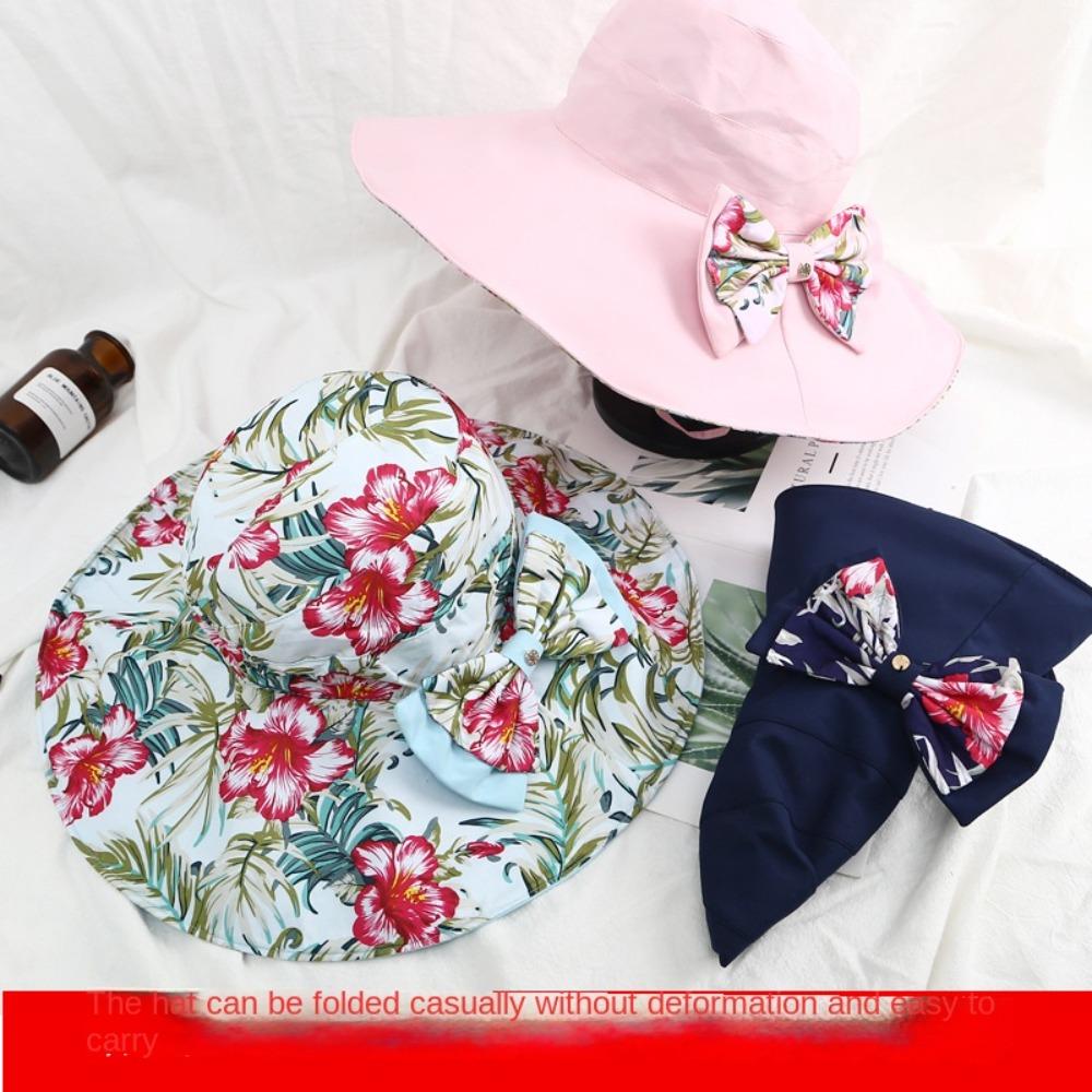 Double Side Wear Sun Protection Cap UV Protection Fisherman Hats Floral Collapsible Sunhat  Female