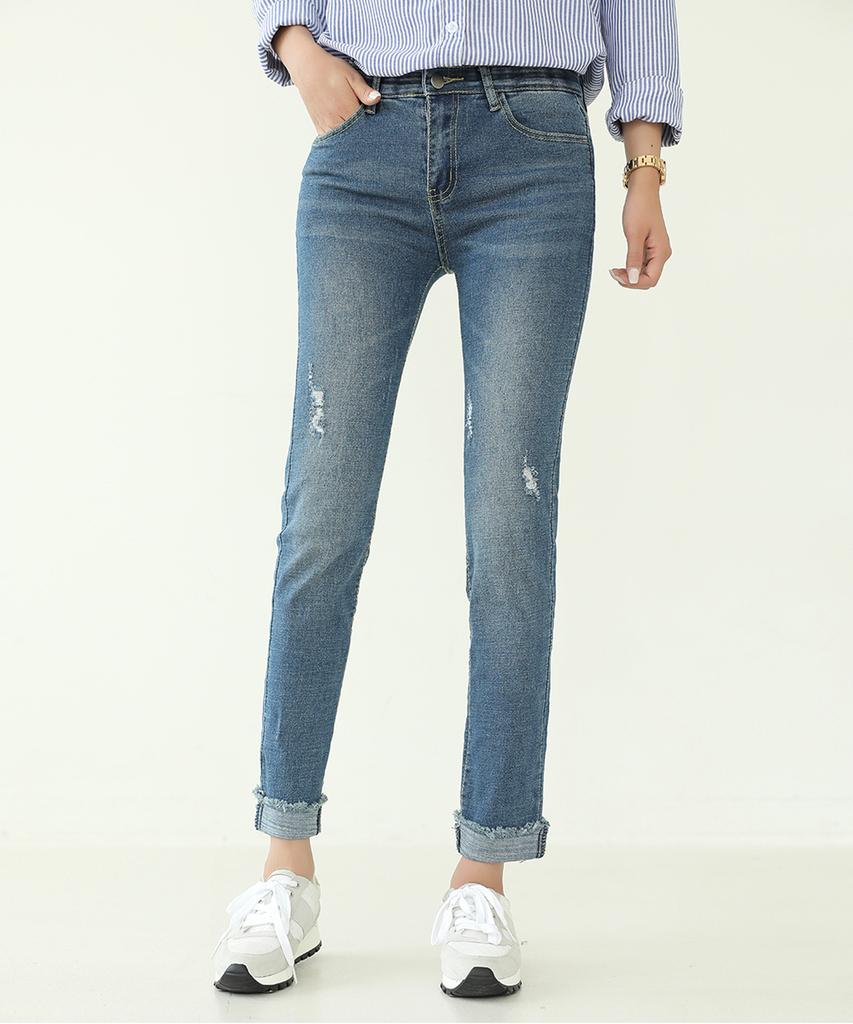 Ppaeppae Roll-Up Hem Secret Elastic Waist Stretch Skinny Denim Pants