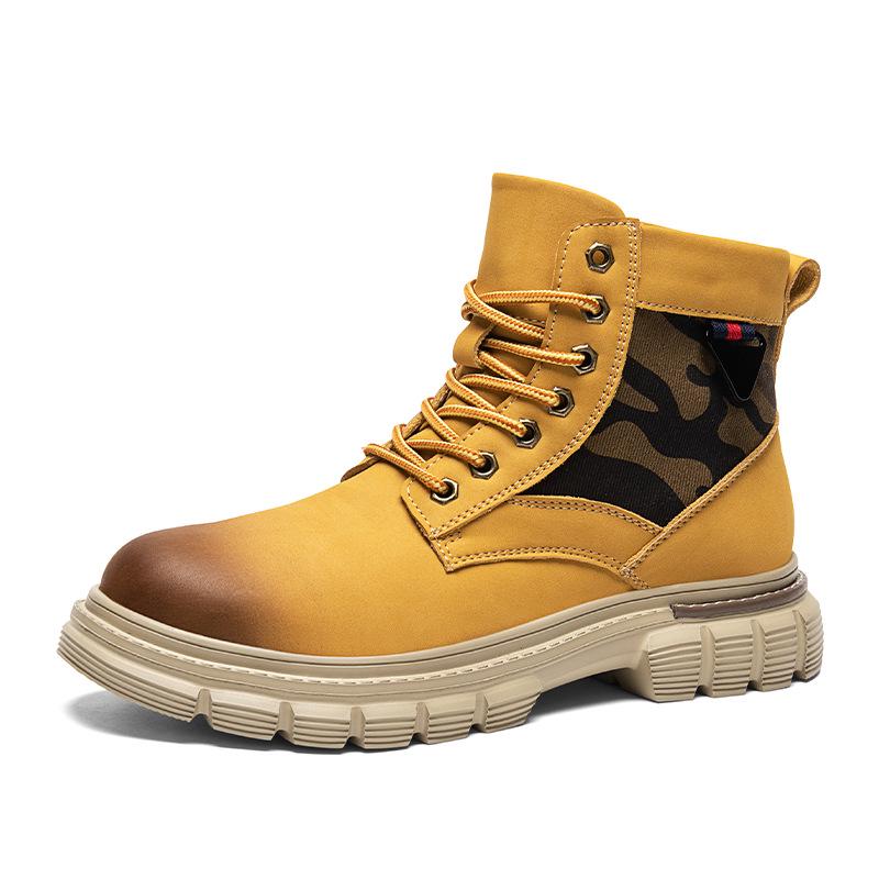 2025 Men's British Style Yellow High-Top Winter Work Boots with Thick Sole