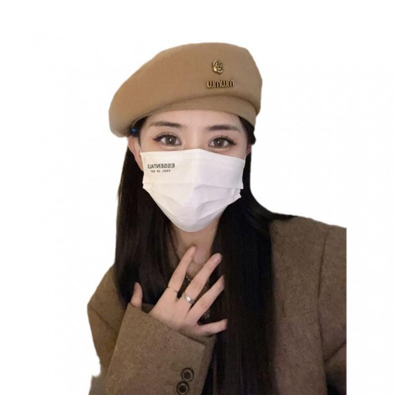 Womens Vintage Brown Beret Fall Winter Small Face Painter Hat Black Beanie Cap