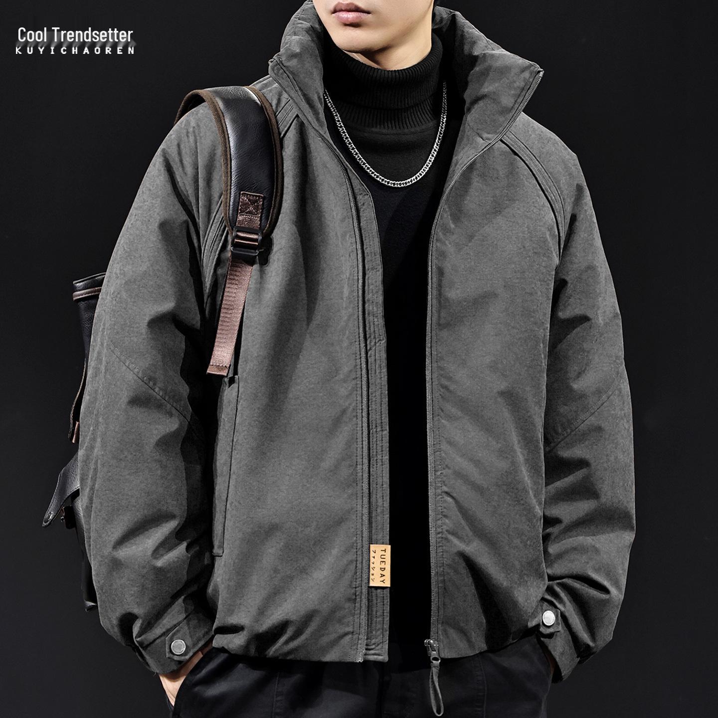 

American Duck Down Men s Winter Stand Collar Jacket 2025 - Trendy, Warm, Loose Fit, Plus Size Workwear. 2XL for 80-90 kg сірий колір