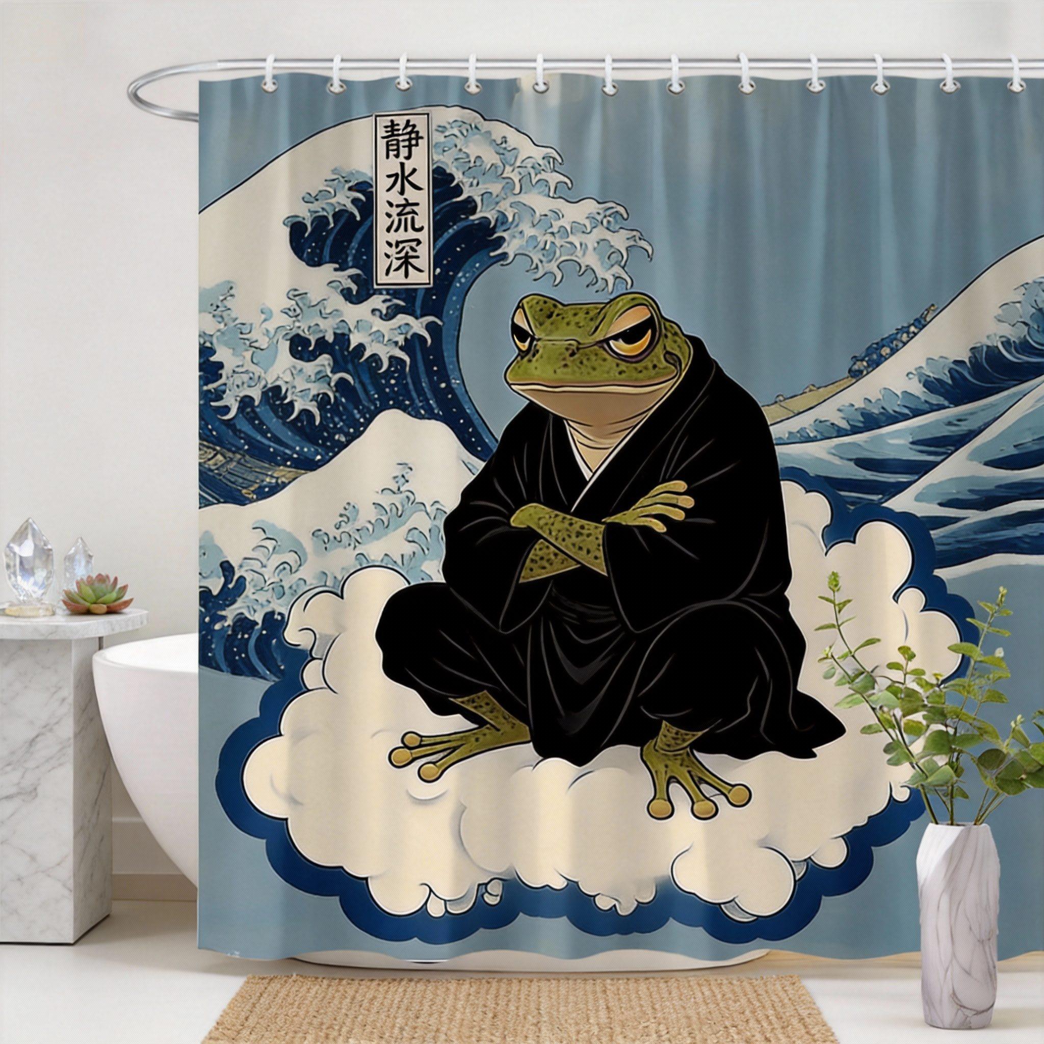 

Japanese Frog Shower Curtain 180X180Cm – Ukiyo-E Style Smoking Toad In Kimono, Unique Bathroom Decor Gift, 12 Hooks W60H190(CM)-1 Pcs