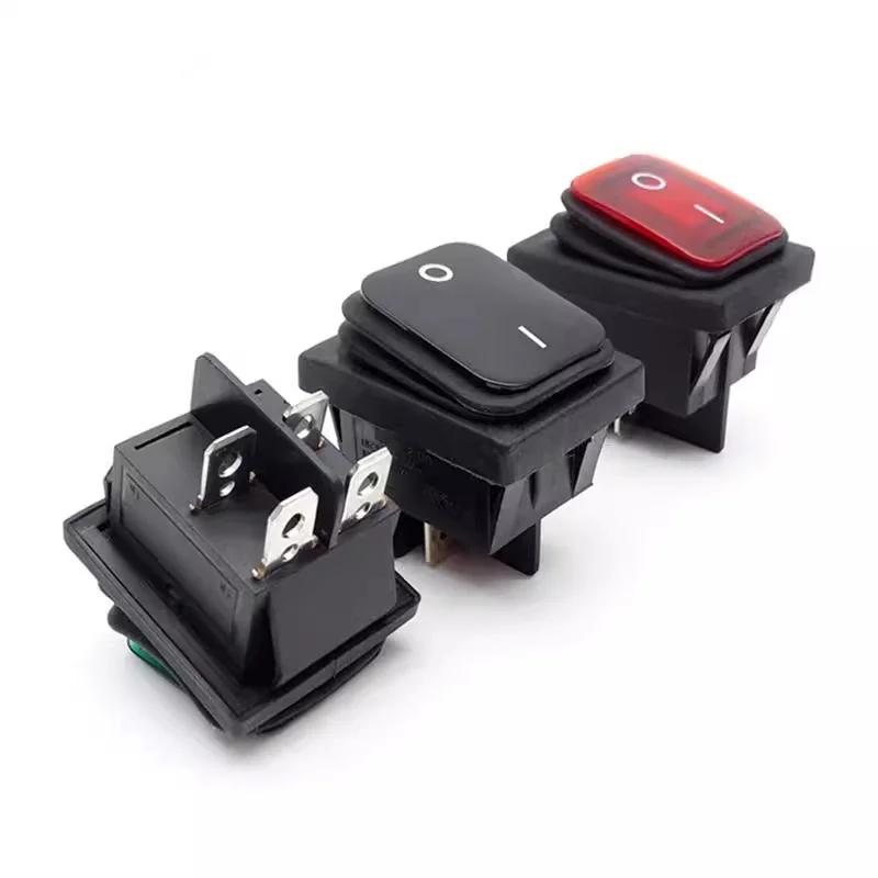 5PCS KCD4 12V 220V Waterproof And Oil Proof Latching Switch Four Feet ON OFF Red Green With Lights 4PIN Rocker Power Switch LED