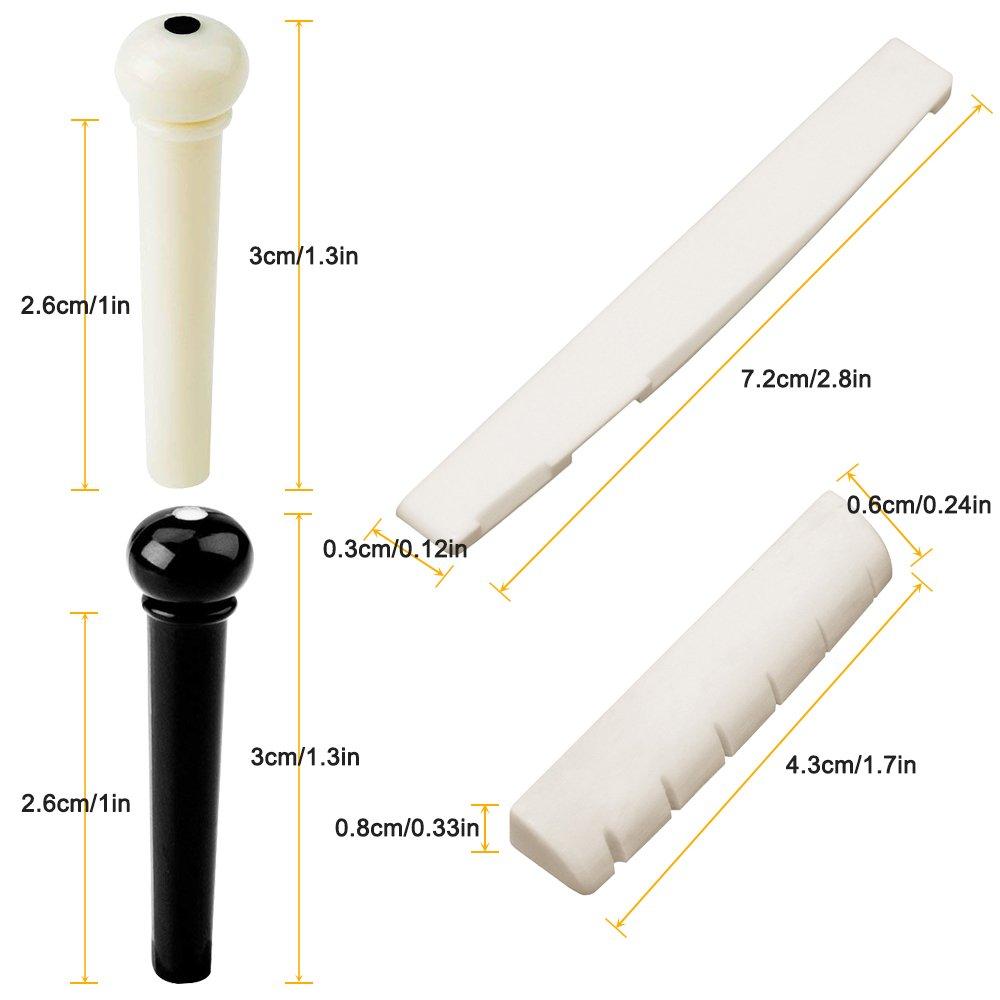 24 kolíčků pro kytarový kobylkový držák se 2 kolíčky pro kobylkový držák a plastové kolíčky pro akustickou kobylku FineGood, 6 strun, náhradní kobylka pro kytaru z pravé kosti, folk, černá