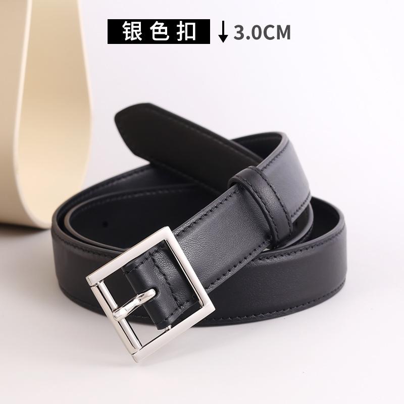 Vintage Minimalist Style Fashionable Child The R0W Minimalist Square Buckle Oil Wax Calfskin Belt