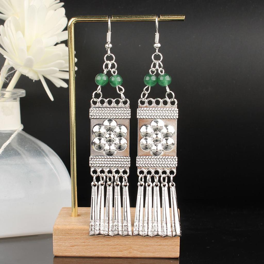 Turquoise Earrings Bohemian Drop Ear Earrings with Tassels, Geometric Alloy, Retro Style, Boastful Ear Accessories