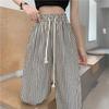 Plus Size Drawstring Sweatpants Jogger Women Wide Leg Pants Retro High Waist Stripe Elastic Woman Pant Black Loose Long Trouser