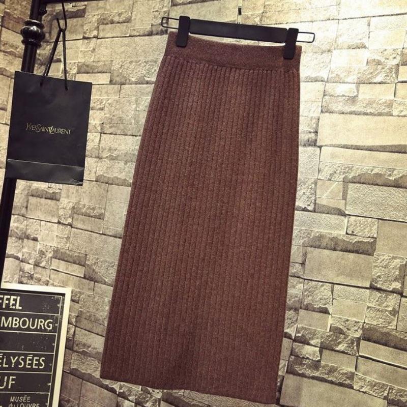 

Новая модная трикотажная женская юбка осень и зима с высокой талией, средней и длинной, с разрезом и запахом на бедрах, длинная женская повседневная простая юбка 2785 One Size кофейный