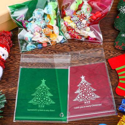 200 Sacchetti Trasparenti Autoadesivi per Caramelle di Natale - Sacchetti di Cellophane di Plastica per Biscotti Ideali per Regali di Feste e Decorazioni Natalizie